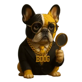 🧐 f880469a BDOG 狗, 侦探, 眼镜, 金链, 西装, 放大镜, 宠物, 动物, 可爱 telegram sticker