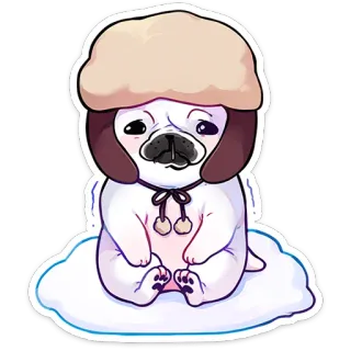 🥶 5806b49e anjing, pug, musim dingin, topi, imut, binatang whatsapp sticker