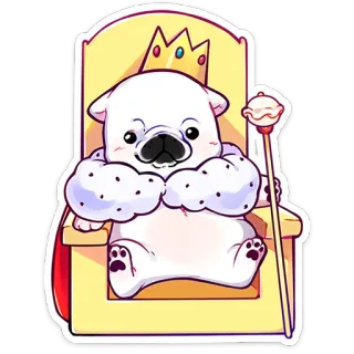 ⭐ e1bb0e6b pug, anjing, raja, mahkota, tahta, imut, hewan, peliharaan, kartun whatsapp sticker