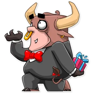 💑 66f4e05b bò đực, hoạt hình, động vật, bộ đồ, nơ bướm, quà tặng telegram sticker