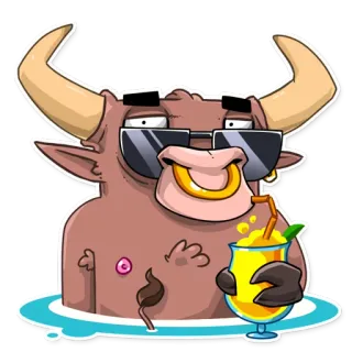 😎 aa8ef94c bò đực, động vật, hoạt hình, nước uống, kính râm, cocktail, tiệc tùng, mùa hè telegram sticker