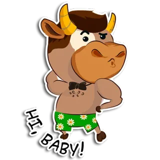 👋 c9b35bed Hi, Baby! วัว, การ์ตูน, สัตว์, น่ารัก, ทักทาย, ตลก, มาสคอต whatsapp sticker