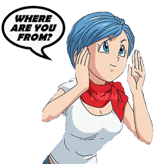 🏳️ 2eba2c85 Bulma Dragon Ball WHERE ARE YOU FROM? аниме, Dragon Ball, Булма, вопрос, пузырь речи telegram sticker