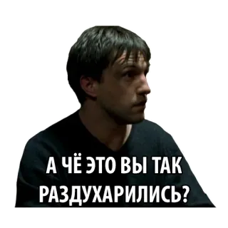 🤼‍♂️ 733f884e А ЧЁ ЭТО ВЫ ТАК РАЗДУХАРИЛИСЬ? 러시아어, 표정, 질문, 남자, 밈 telegram sticker