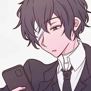 😐 a0784db6 Anime-Stil, Charakter, Anzug, Handy, Augenklappe telegram sticker