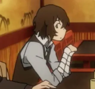 😐 ae3b321c Osamu Dazai Bungou Stray Dogs Anime, Sitzend, Braune Haare, Bandagen telegram sticker