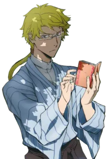 😒 10a5615d anime, man, glasses, book, reading whatsapp sticker