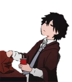 😪 73b351aa anime, drink, sleepy, tie, jacket, exhausted whatsapp sticker