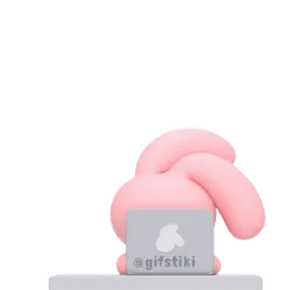 💻 108c9031 @gifstiki кролик, gifstiki, компьютер, ноутбук, розовый, мультфильм, анимация, стикер whatsapp sticker