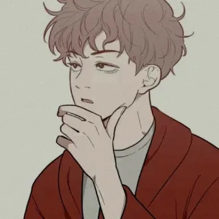 🤔 01df2462 动漫, 绘画, 卡通, 男性, 思考, 红色, 沉思 telegram sticker