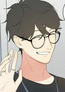 👋 8764c7ff 男人, 眼镜, 微笑, 挥手, 友好的, 卡通, 人物 telegram sticker