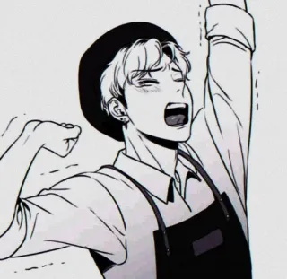 🥱 f3262981 动漫, 漫画, 角色, 男人, 黑白, 服务员 telegram sticker