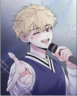 😉 fe764bca 动漫, 男孩, 歌手, 麦克风, 眨眼, 偶像, 卡通, 韩国漫画 telegram sticker