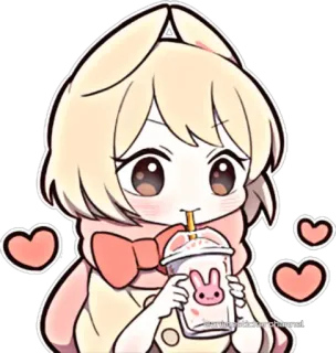 🥰 9e64b8b7 Anime, Fille, Mignon, Boisson, Coeurs, Kawaii telegram sticker