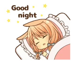 🌃 164af9b5 Good night 잘자요, 수면, 애니메이션, 귀여운, 카와이, 별, 침대 telegram sticker