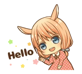 👋 7fb2c5c1 Hello 애니메이션, 치비, 소녀, 토끼 귀, 안녕하세요, 인사 telegram sticker