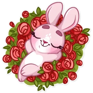 🌹 1f06f75a 토끼, 토끼, 장미, 꽃, 귀여운, 분홍색, 스티커, 꽃무늬 telegram sticker