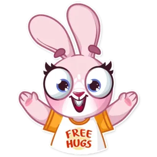 😃 3613b368 FREE HUGS 만화, 동물, 토끼, 포옹, 친근한, 스티커 telegram sticker