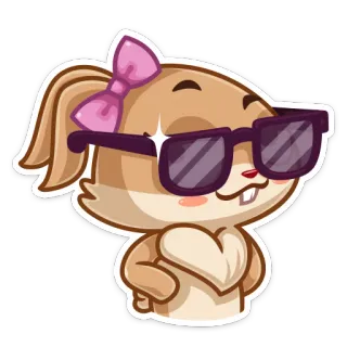 😎 f8a13fec 만화, 토끼, 선글라스, 리본, 귀여운, 동물 telegram sticker