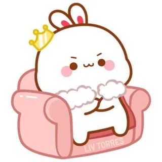 🌟 ce2c308c LIV TORRES bunny, cute, cartoon, crown, chair, fluffy, animal whatsapp sticker