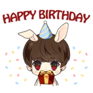 🎁 96c08c51 HAPPY BIRTHDAY Geburtstag, Feier, süß, kawaii, Geschenk, Party, Hase, Hut telegram sticker