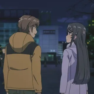 🐰 2b7d1312 Sakuta Azusagawa & Mai Sakurajima Rascal Does Not Dream of Bunny Girl Senpai Anime, Couple, École, Romance, Nuit, Ville, Hiver whatsapp sticker