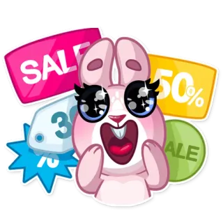 😱 2014cd66 SALE, 50, 70 Распродажа, Скидка, Шопинг, Кролик, Зайчик, Милый, Наклейки telegram sticker