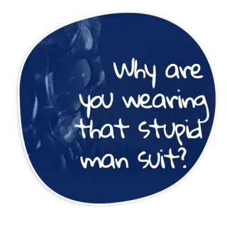 👦 75b30be7 Why are you wearing that stupid man suit? sticker, stom pak, vraag telegram sticker