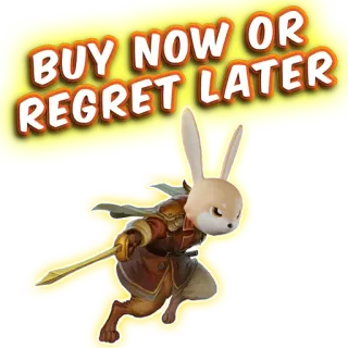 😌 60c25780 BUY NOW OR REGRET LATER coelho, cavaleiro, espada, fantasia, animal, guerreiro, armadura, arma whatsapp sticker