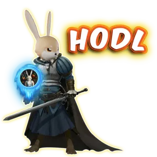 🤩 a8cca302 HODL coelho, espada, armadura, guerreiro, fantasia, jogo, cripto whatsapp sticker