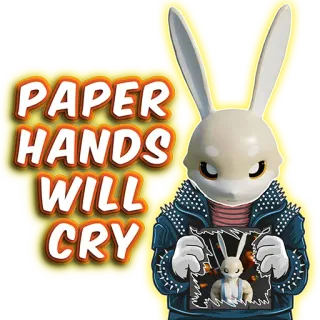 🥲 cd8e891c PAPER HANDS WILL CRY coelho, mãos de papel, chorar, bolsa de valores, meme, investimento whatsapp sticker