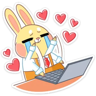 ❤️ 86b92a95 desenho animado, coelhinho, coelho, amor, corações, laptop, computador, fofo, feliz telegram sticker