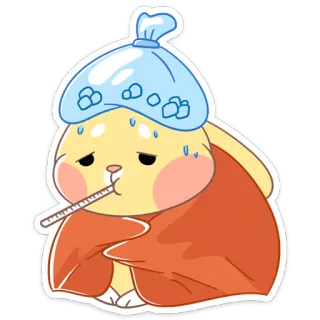 🤒 b51b6dd6 coelho, doente, doença, termômetro, bolsa de gelo, desenho animado, animal telegram sticker