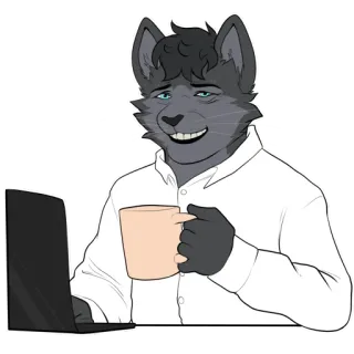 🙃 fda44f2d 兽人, 兽迷, 猫, 笔记本电脑, 咖啡, 拟人化 whatsapp sticker