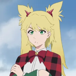 🔮 58b85bf9 Anime, Dziewczyna, Blond włosy, Kucyki, Czerwona kokarda, Krata, Kreskówka telegram sticker