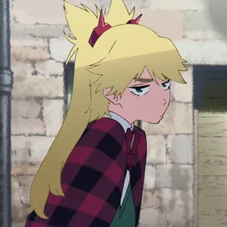 🔮 799836b2 Kreskówka, Anime, Dziewczyna, Blond włosy, Krata, Smutny, Wyraz twarzy, Postać telegram sticker