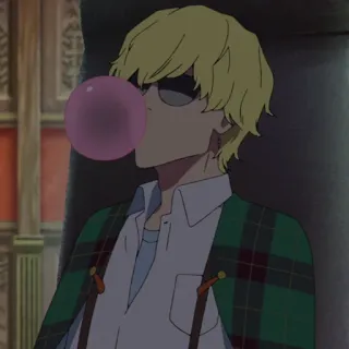 🔮 adf1f4ff anime, blond włosy, guma do żucia, okulary przeciwsłoneczne, krata, moda telegram sticker