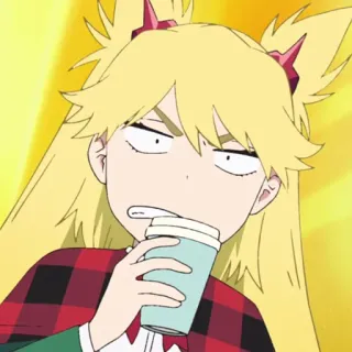 🔮 ae38515e dziewczyna anime, blondynka, pijąca, zirytowana, kreskówka, postać telegram sticker