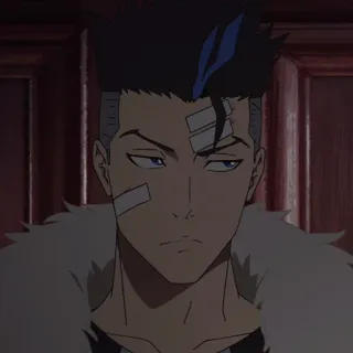 🔮 ff4d9408 postać anime, męski, niebieskie włosy, bandaże, poważny telegram sticker