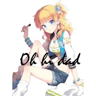 ✋ 64f10211 oh hi dad ragazza anime, carina, abbigliamento casual, seduta, capelli biondi, occhi azzurri telegram sticker