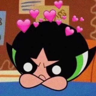 💕 ff4d83c7 Buttercup Powerpuff Girls cartone animato, ragazza, arrabbiata, cuori, carino telegram sticker