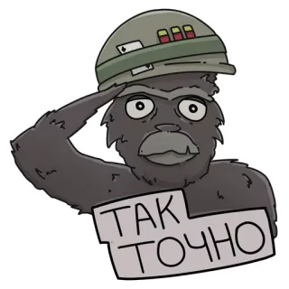 😎 81c16f8a ТАК ТОЧНО 大猩猩, 头盔, 士兵, 敬礼, 卡通, 军事 telegram sticker