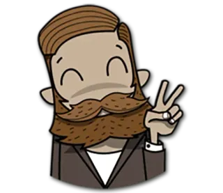 ✌ 309dc235 ผู้ชาย, สัญลักษณ์สันติภาพ, การ์ตูน, หนวด, ฮิปสเตอร์, เครา, ทักทาย telegram sticker