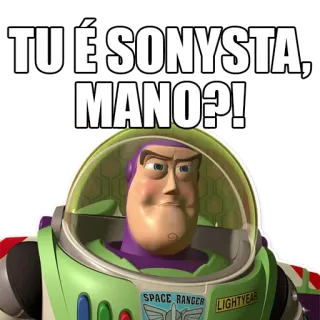 ❌ ae8ce29e Buzz Lightyear Toy Story TU É SONYSTA, MANO?! Buzz Lightyear, Toy Story, Sony, Playstation, Portugués, Meme telegram sticker