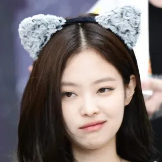 😼 49b686af woman, portrait, cat ears, headband, korean, celebrity, jennie, blackpink telegram sticker