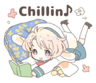 🌬 86526ecb Chillin 편안한, 귀여운, 애니메이션, 치비, 독서, 카와이 telegram sticker