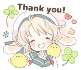 🌬 c2963dd4 Thank you! 감사합니다, 귀여운, 애니메이션, 클로버, 하트, 병아리 telegram sticker