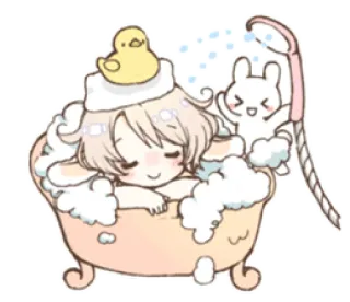🌬 dc3cb61d 목욕, 욕조, 귀여운, 토끼, 오리, 편안한, 샤워 telegram sticker