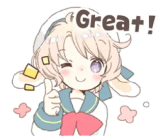 🌬 f500d7a7 Great! 귀여운, 애니, 소녀, 엄지 척, 토끼, 카와이 telegram sticker