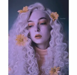 🌻 416985b7 bumfish Porträt, Frau, Blumen, Locken, Schönheit, weiblich telegram sticker